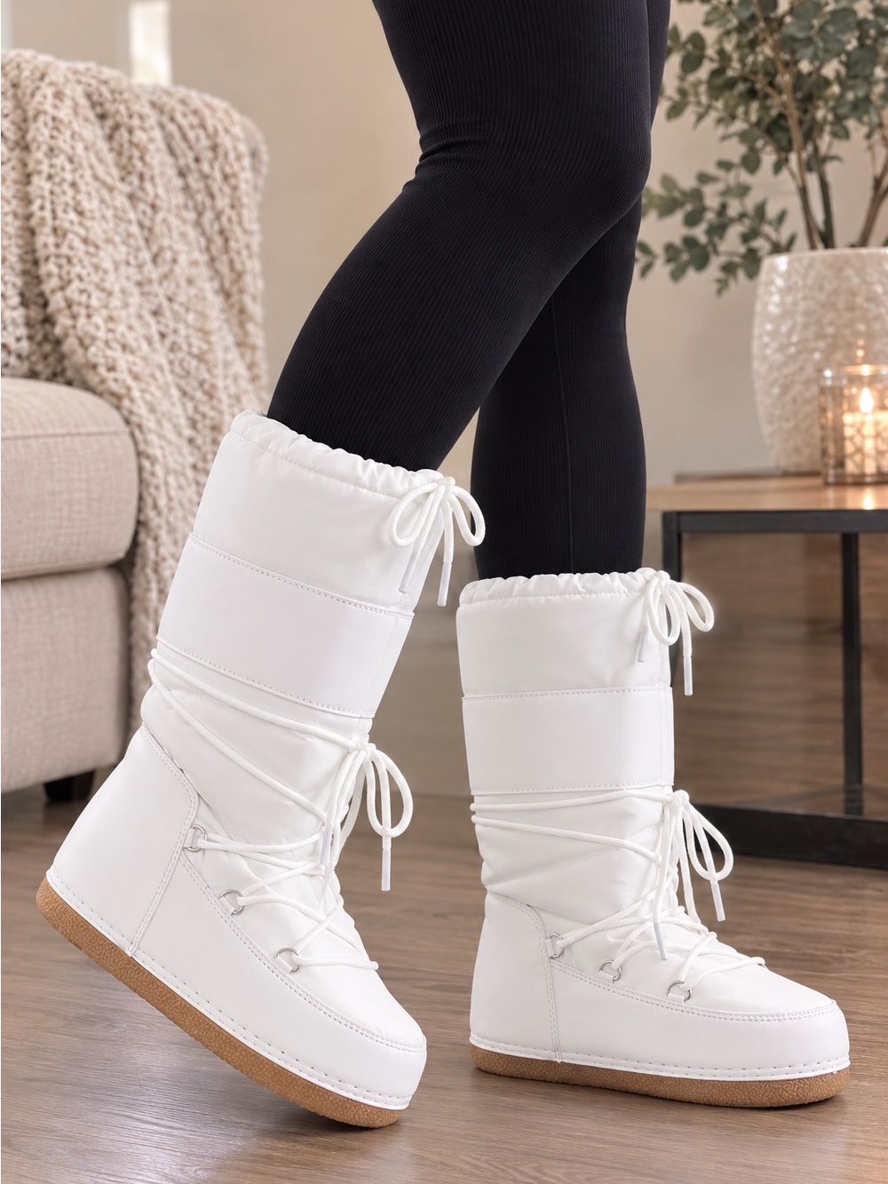 Fashion Nova White Lace-Up Winter Snow Boots